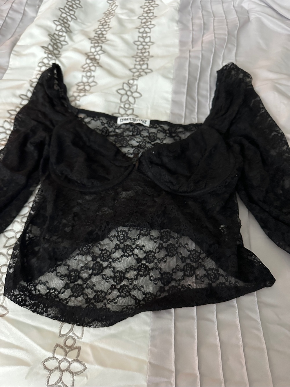 Princess Polly Black Lace Crop Cami